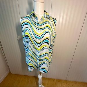 Jones New York Collection white with blue yellow black swirls tank top Size M/L